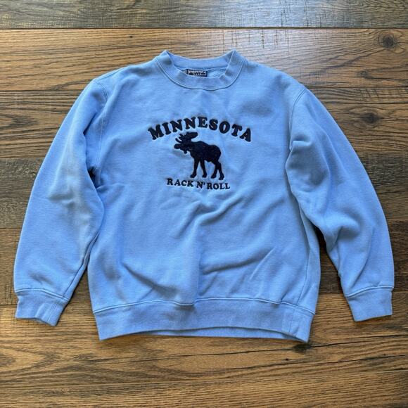 Minnesota Rack N’ Roll Moose Sweatshirt Blue Pullover Crewneck Size M - Picture 1 of 7